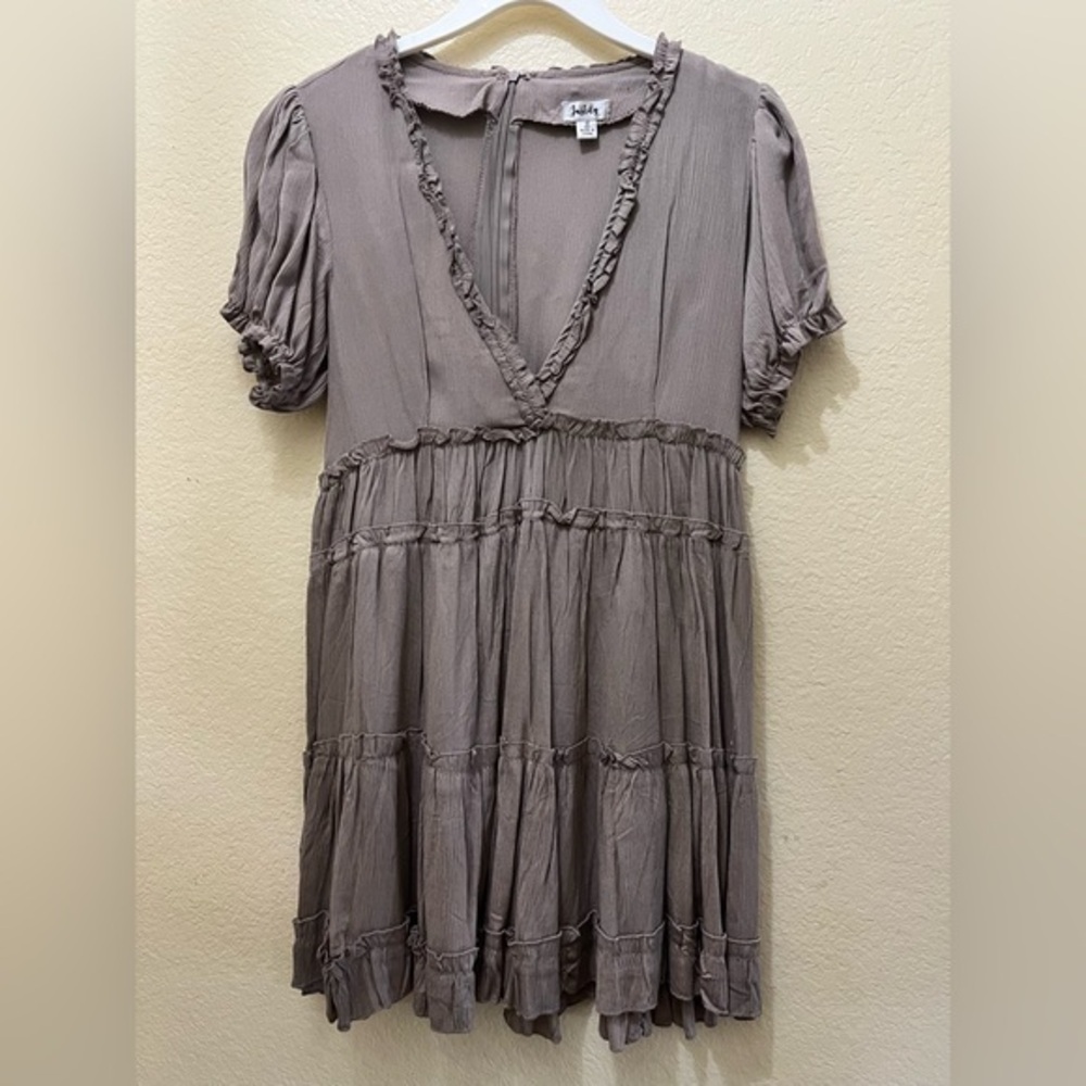 Justify Taupe Ruffle Blouse